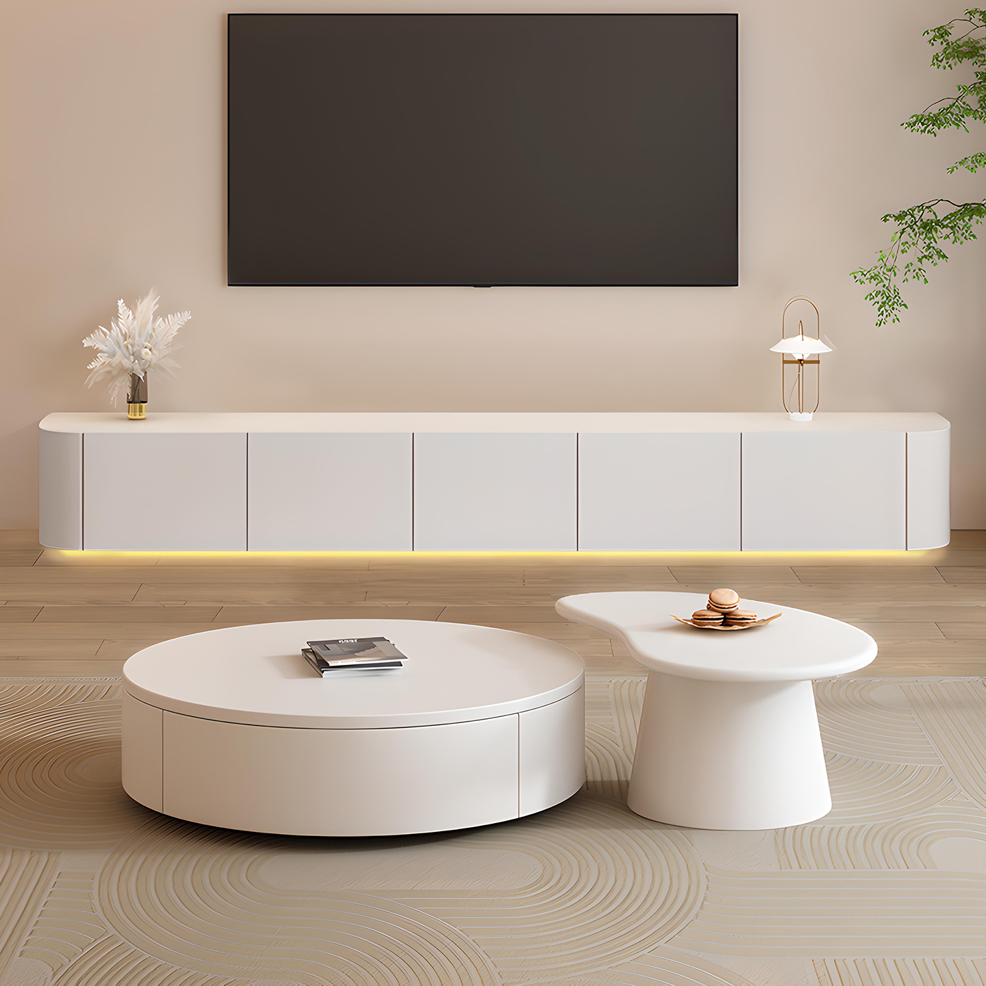 全友家居纯实木落地电视柜茶几组合岩板现代简约小户型家用客厅高