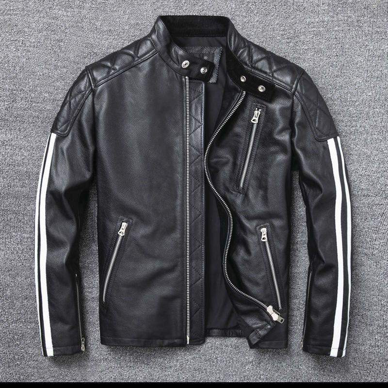 捡漏明星同款纯头层牛皮真皮皮衣男哈雷机车服立领短款外套潮帅气