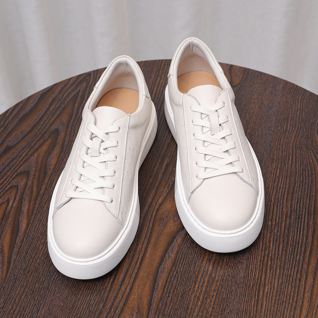 2026春款潮男板鞋荔枝纹头层牛皮厚软底增高英伦风高级感休闲单鞋