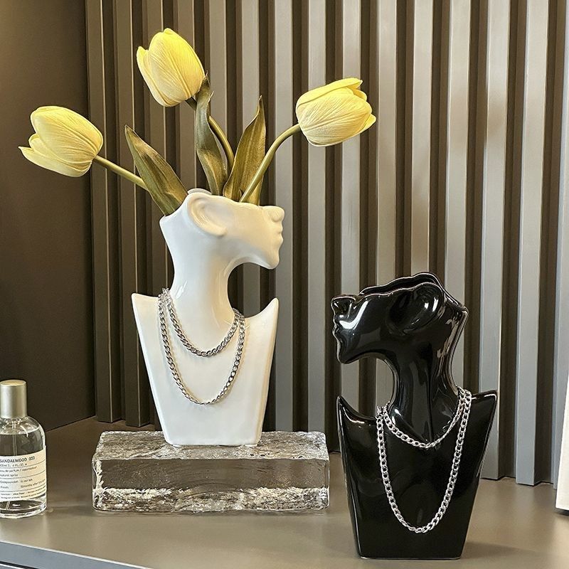 风格斯堪的纳维亚无障碍豪华陶瓷人物花瓶陶瓷插花创意小众客厅入,家居饰品,花瓶,淘宝优惠券,粉丝福利购,淘宝优惠卷