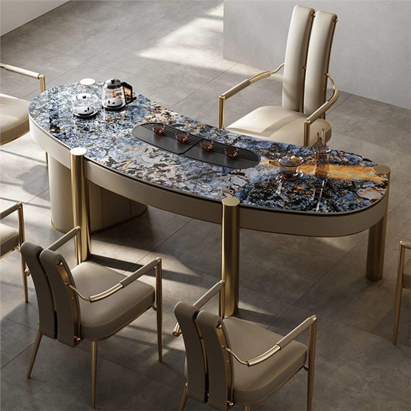 高端奢石岩板茶台办公室大板功夫泡茶现代简约茶桌椅组合一桌五椅