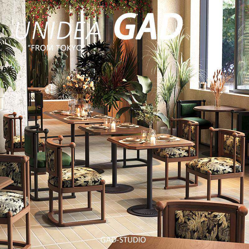 UN 商用中古风实木藤编融合西餐厅餐饮店咖啡厅桌椅组合茶楼洽谈