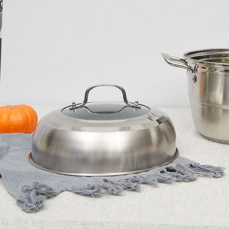 不锈钢锅盖家用蒸锅盖子高盖加厚炒锅盖加高拱形炒鼎盖
