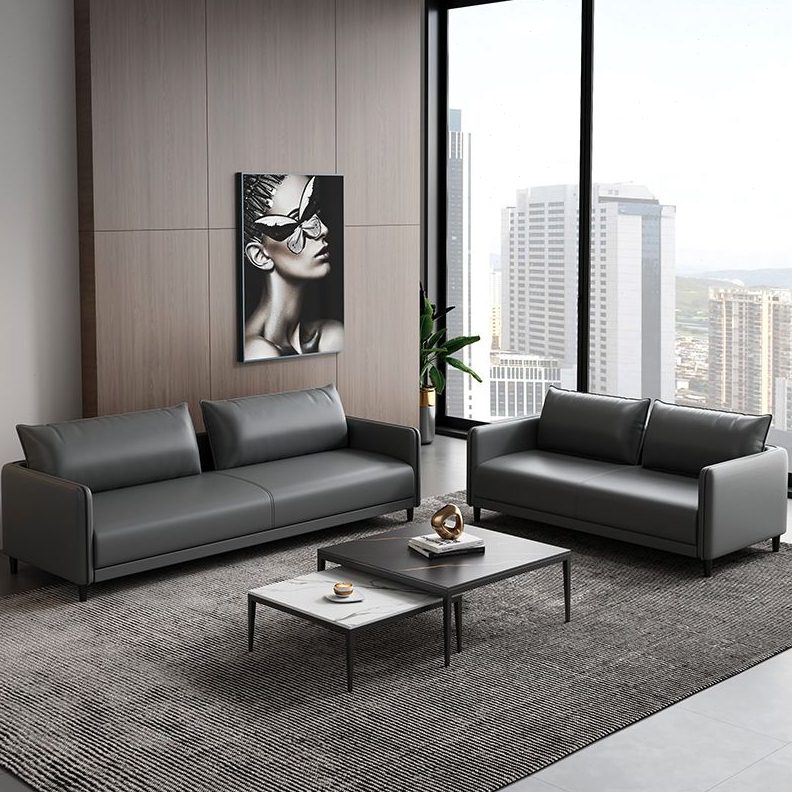 办公沙发商务接待现代简约小型会客洽谈皮沙发办公室沙发茶几组合