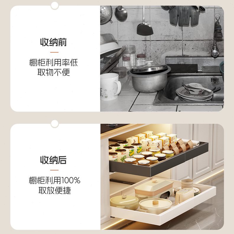 厨房碗碟收纳架橱柜内夹缝处置物架抽屉式拉篮抽拉碗盘子沥水碗架