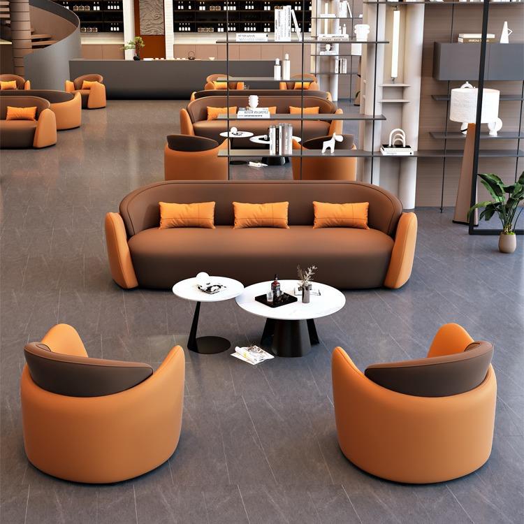 现代轻奢简约皮艺沙发洽谈商务办公酒店大堂休闲室休息区接待沙发