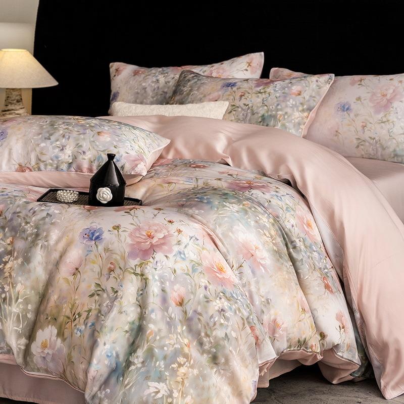 莱赛尔天丝四件套冰丝被套床单被罩新款印花床上用品印花新款轻奢