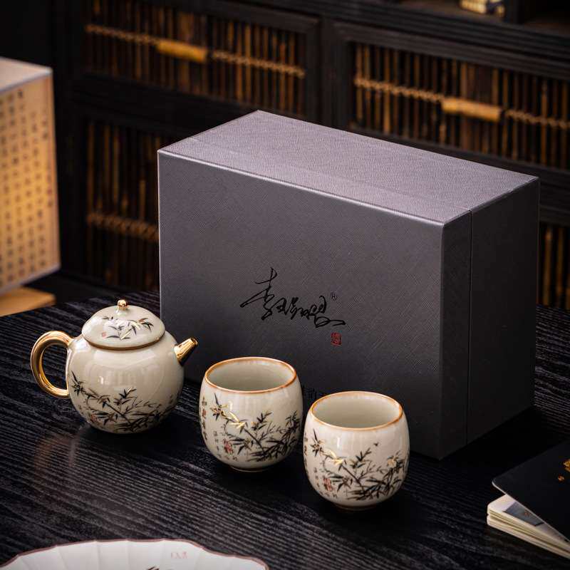 青玉汝窑知足者富一壶两杯复古李辉熠泡茶壶汝瓷茶具套装单茶壶