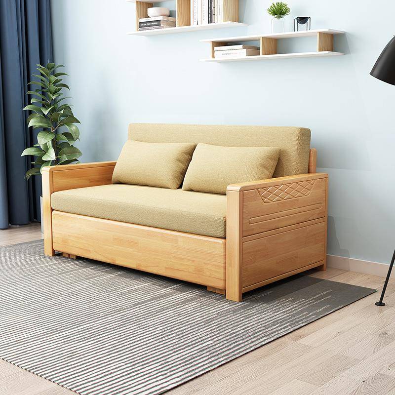 实木可折叠沙发床两用客厅多功能可伸缩坐卧单人床可拆洗双人沙发