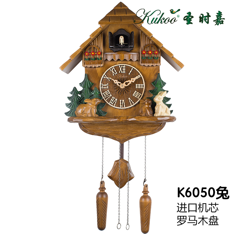 圣时嘉咕咕钟布谷鸟挂钟兔鹿欧式实木手工I创意客厅田园石英钟605