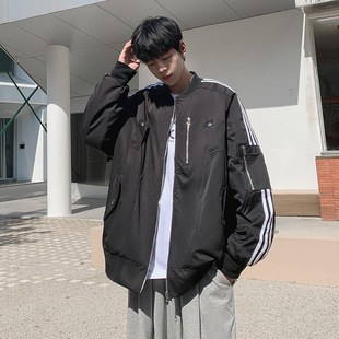 Poragomla黑色重磅飞行员夹克外套女春秋设计感美式高街男棒球服