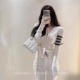 新款 Poragomla韩版 显瘦春秋季 外套女修身 上衣 简约白色v领针织开衫
