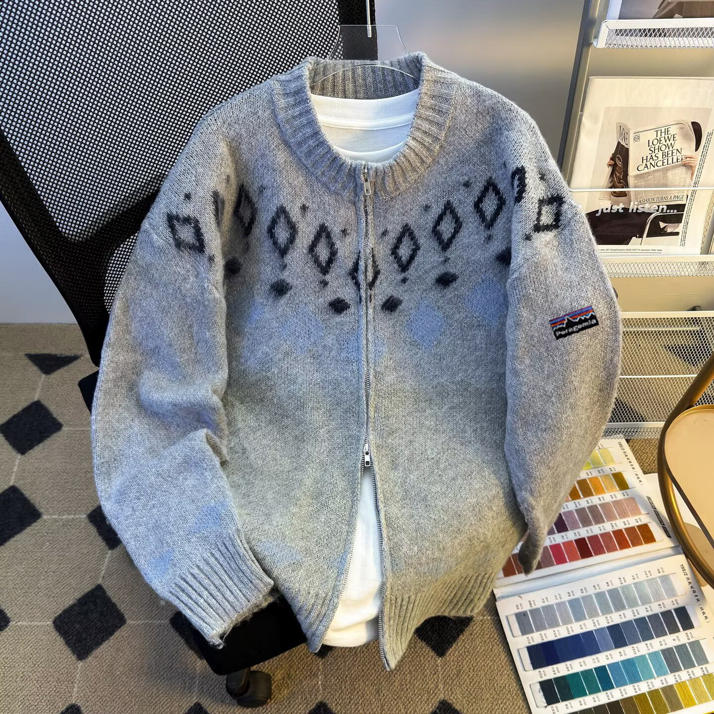 【官网正品】Poragomla复古风提花女开衫拉链慵懒百搭针织衫外套,女装/女士精品,毛衣,淘宝优惠券,粉丝福利购,淘宝优惠卷