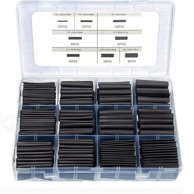 650pcs阻燃热缩套管电线 线保护套绝缘热缩管盒装黑色热缩管套装