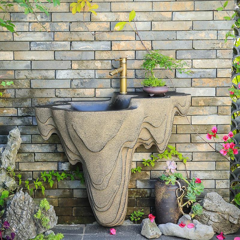 户外新中式洗脸盆庭院花园艺术洗手池阳台露台挂墙式洗手台盆一体