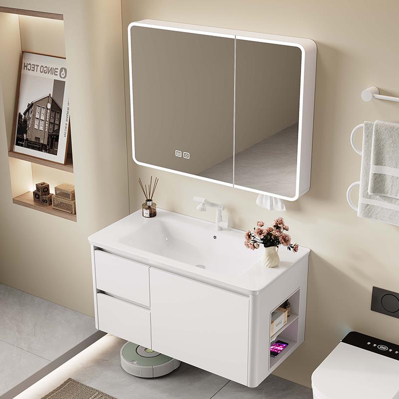 加厚蜂窝铝浴室柜组合带侧边收纳卫生间洗脸池洗手盆陶瓷一体盆