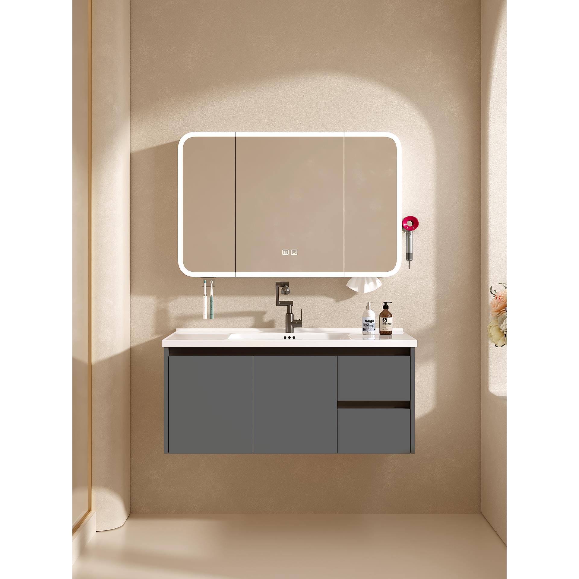 挂墙式洗脸盆柜组合卫生间蜂窝铝一体陶瓷洗手面盆洗漱台浴室镜柜