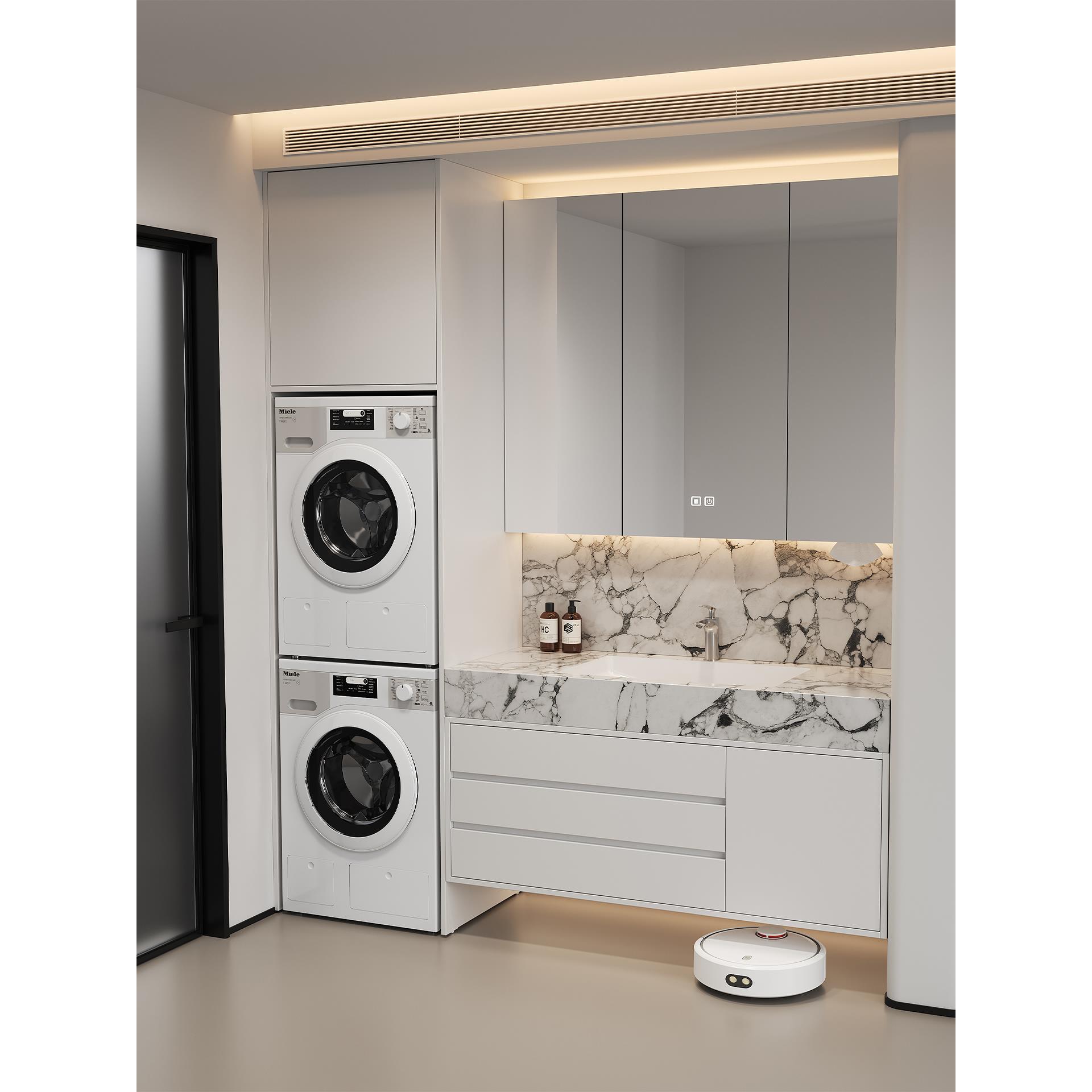 洗烘套装双层洗衣机浴室柜洗漱台洗脸盆一体柜组合阳台叠放双机柜