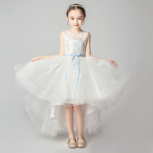 女童礼服公主裙蓬蓬纱花童白色婚纱裙儿童主持人晚礼服钢琴演出服