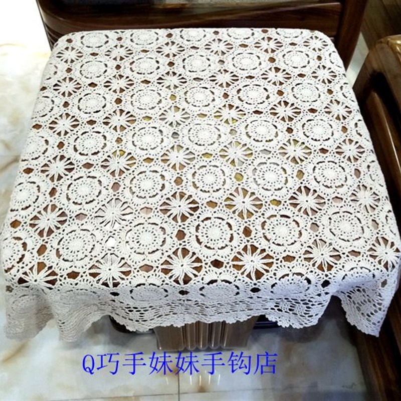 手工钩花卉欧式桌布防尘饰品白色棉线蕾丝镂空布艺餐桌布旗杯垫镂图片