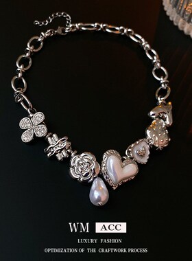 滴油珍珠爱心花朵草莓项链气质百搭锁骨链个性小众设计感项饰