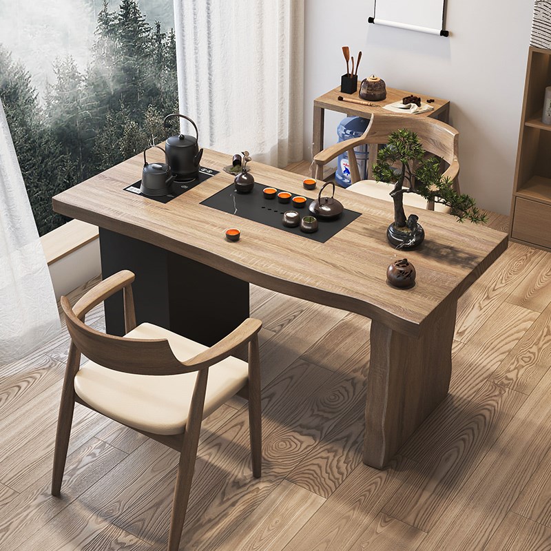 新中式阳台茶桌椅组合家用小户型原木实J木茶台现代简约功夫泡茶