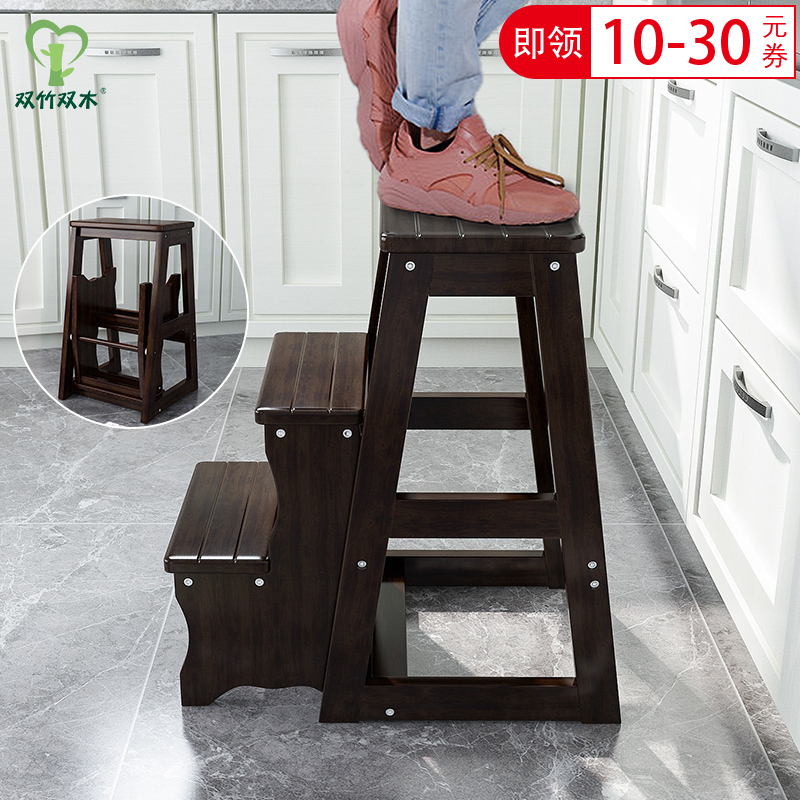 加厚加高二步折i叠实木梯凳三步家用室内多功能登高梯子凳楼梯椅