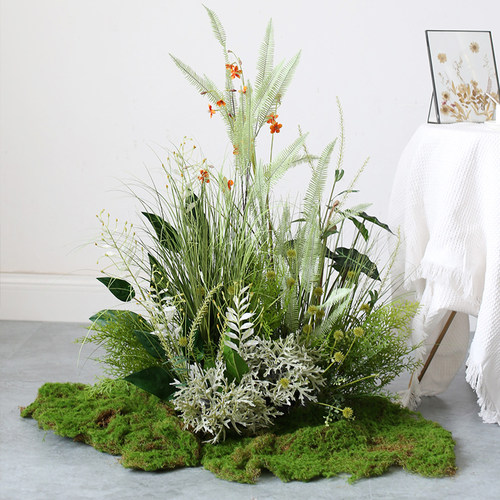 橱窗展柜小型植物造景花丛w草堆店铺假绿植装饰青苔小景花堆摆件