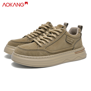 奥康正品2025冬季新款英伦风复古板鞋男士软底皮鞋低帮马丁靴