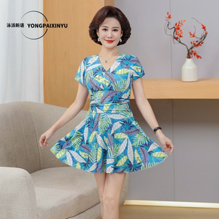 泳衣女款高级感大码胖mm新款爆款保守分体显瘦遮肚妈妈泡温泉泳装