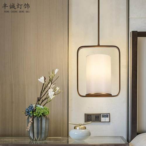 新中式小吊灯单头楼梯走廊茶楼玄关灯饰中式古典布艺床头吊灯