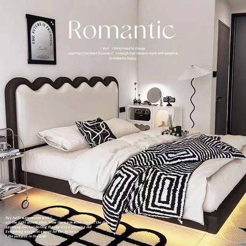 法式奶油涟漪床2023新款小户型网红悬浮床简约现代主卧双人真皮床