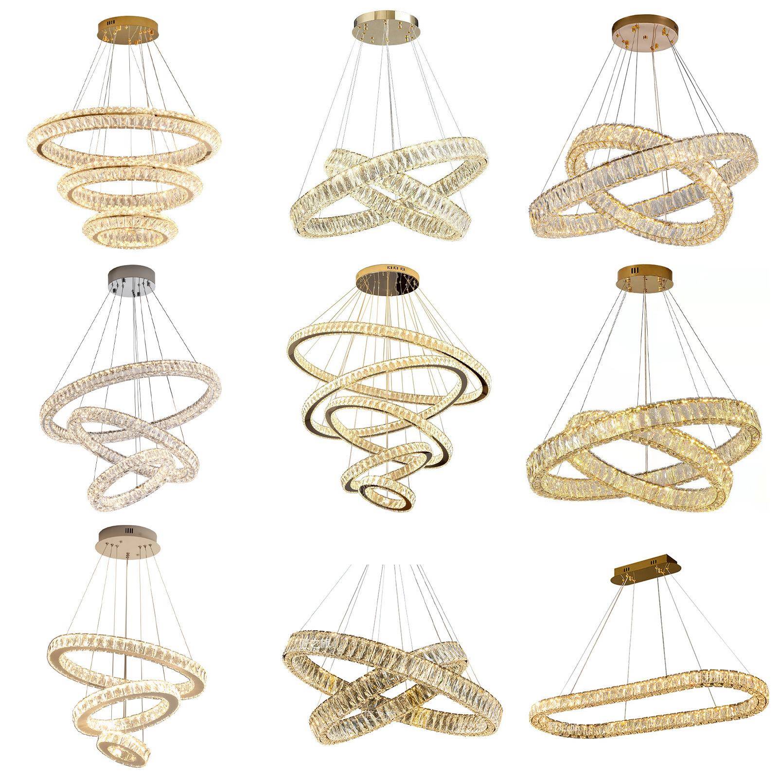 复式楼别墅客厅大吊灯简约现代轻奢水晶灯具公寓挑高楼梯灯长吊灯