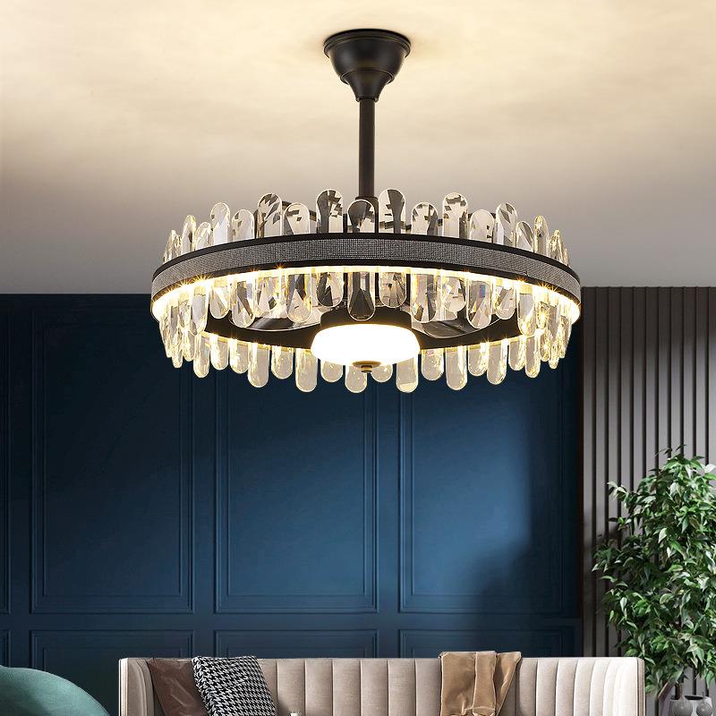 2021新款轻奢水晶客厅风扇灯北欧家用餐厅吊灯现代简约卧室吊扇灯