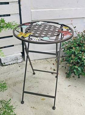 0A铁艺折叠小圆桌阳台小茶几客厅沙发角边几创意小茶桌花园装饰花