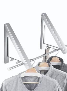 壁挂式折叠晾衣架铝制隐形伸缩晾衣杆洗衣房晾衣架室内户外晒衣架