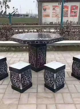仿古青石石桌石凳雕塑石雕圆桌八角桌户外庭院大理石石桌子石材