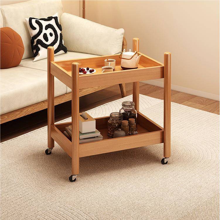 实木沙发边几客厅小茶几夹缝家用简易阳台带轮可移动小推车置物架