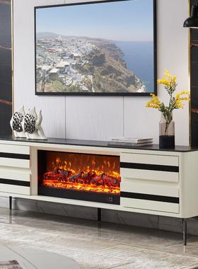 2米极简白色壁炉电视柜实木仿真火电壁炉装饰柜别墅岩板壁炉取暖