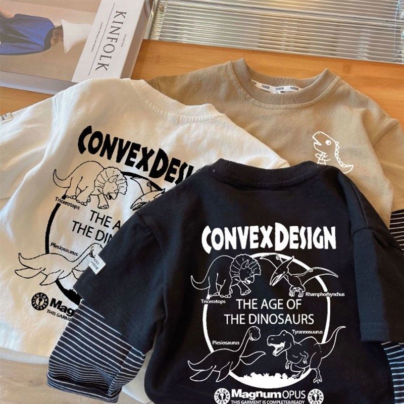 男童帅气恐龙假两件T恤长袖韩版儿童春秋打底t恤卡通圆领宽松上衣,童装/婴儿装/亲子装,T恤,淘宝优惠券,粉丝福利购,淘宝优惠卷