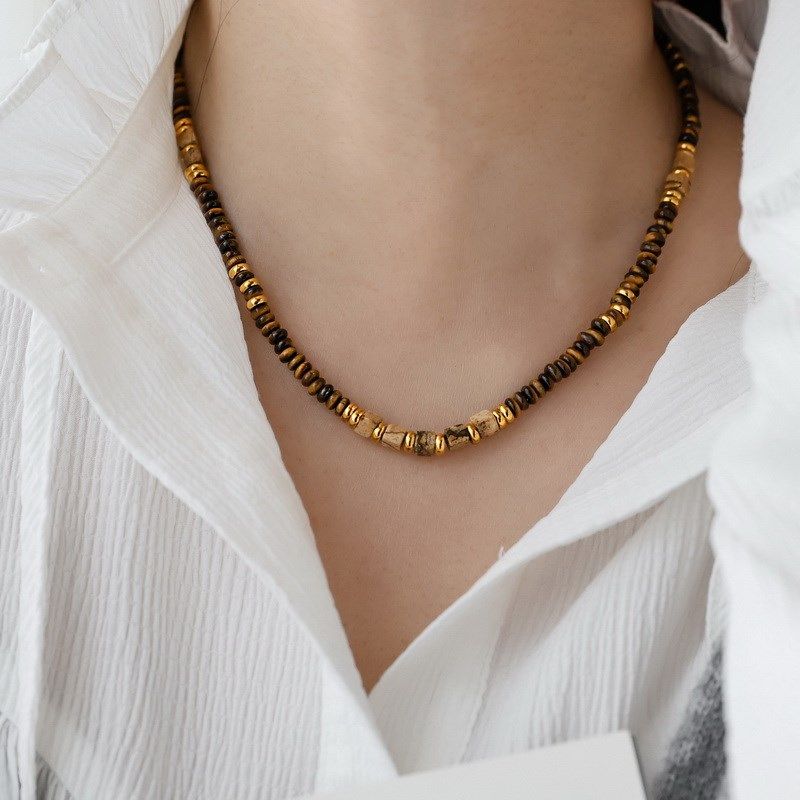 美拉德风天然虎眼石隔片串珠项链女锁骨链颈链叠戴高级感小众复古,饰品/流行首饰/时尚饰品新,项链,淘宝优惠券,粉丝福利购,淘宝优惠卷