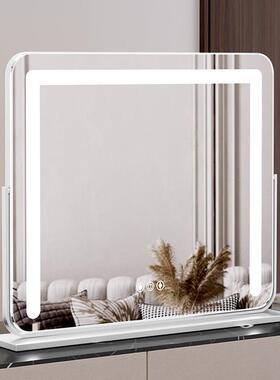 化妆镜带灯台式led梳妆台镜方形旋转家用卧室智能补光镜桌面镜子