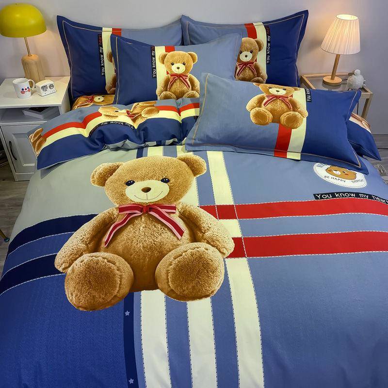 全棉加厚磨毛卡通床上四件套可爱儿童纯棉三件套床单被套春秋
