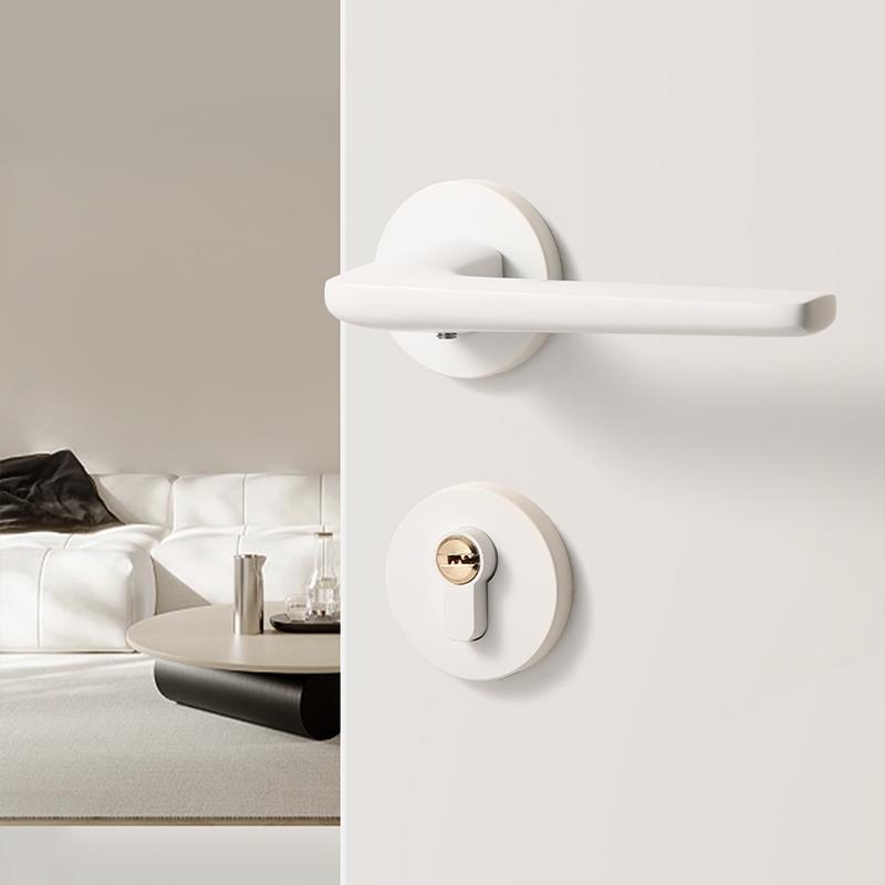 ft卧室白色门锁室内磁吸静音分体极简门把手房间实木木门家用房门