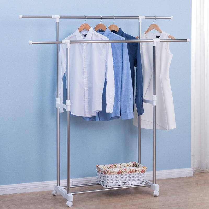 友利特YLT-0323A不锈钢双杆伸缩晾衣架落地室内阳台挂衣架子