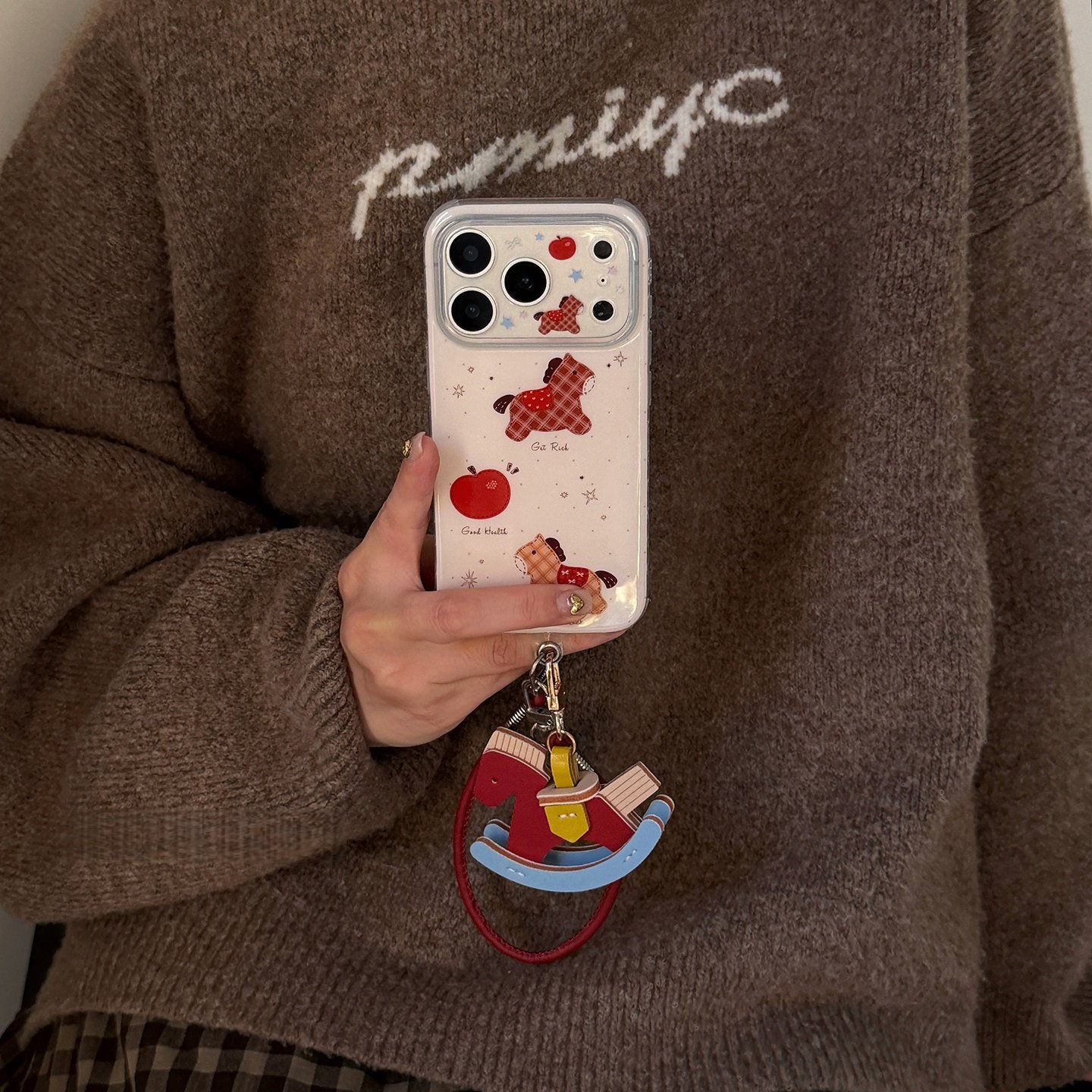 钰锴 格纹可爱红苹果小马ins韩系适用苹果17ProMax手机壳iphone15新款16pro女款13双层15pro手提14防摔保护套,3C数码配件,手机保护套/壳,淘宝优惠券,粉丝福利购,淘宝优惠卷