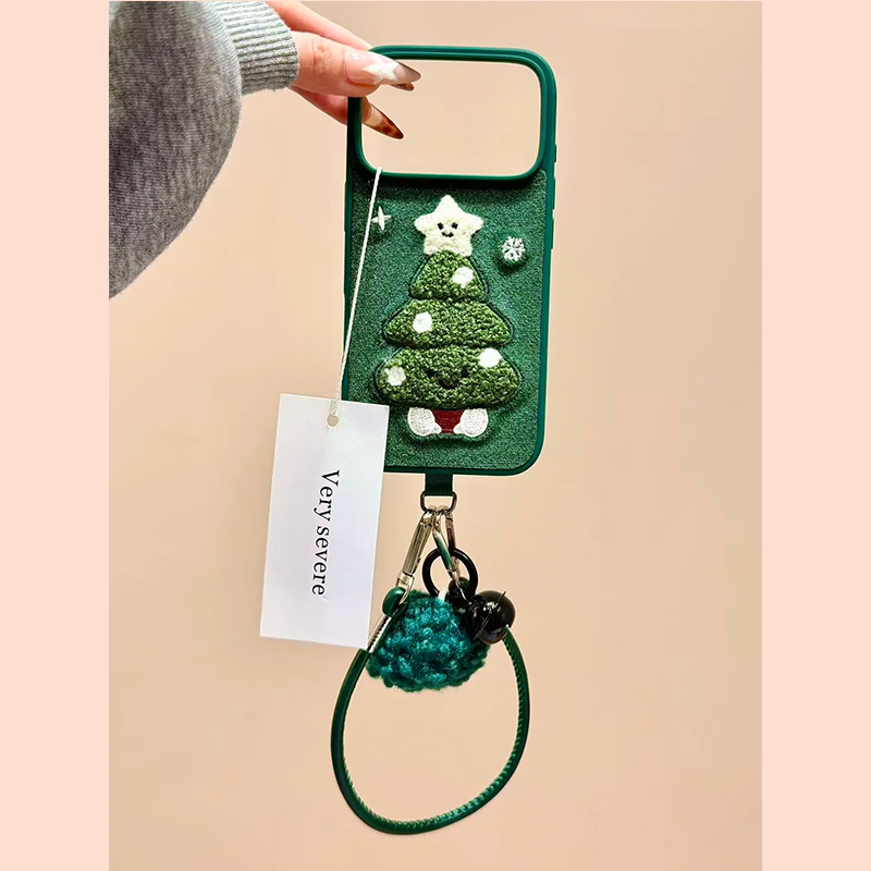 钰锴 ins绿底绒布刺绣jellycat圣诞树适用苹果17ProMax手机壳iphone15新款16pro女13可爱15pro防摔保护套14韩