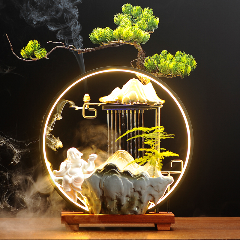 中式禅意循环流水喷泉招r财摆件客厅办公室桌面雾化加湿器开业礼