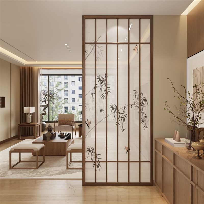 新中式实木屏风隔断客厅入户玄关遮挡现代简约轻U奢座屏宋代美学