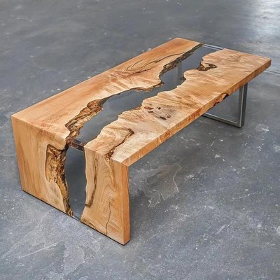 环氧树脂河流桌胡桃木原木茶几实木大板桌树脂茶V桌茶台整板家具